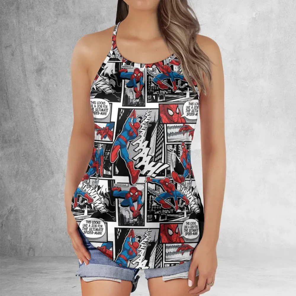Spider Man Comic Pattern Criss Cross Tank Top - 2
