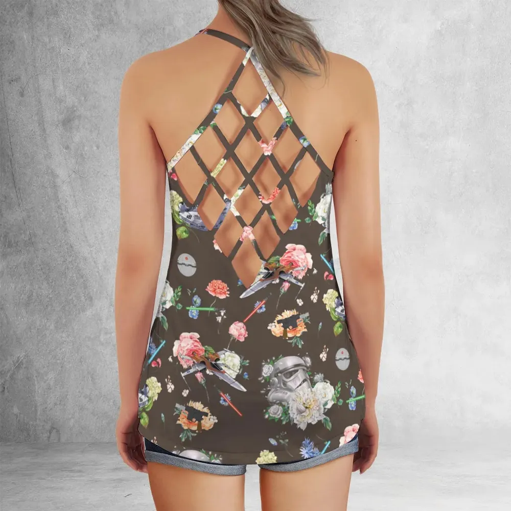 Stormtrooper Flower Vintage Pattern Criss Cross Tank Top - 3