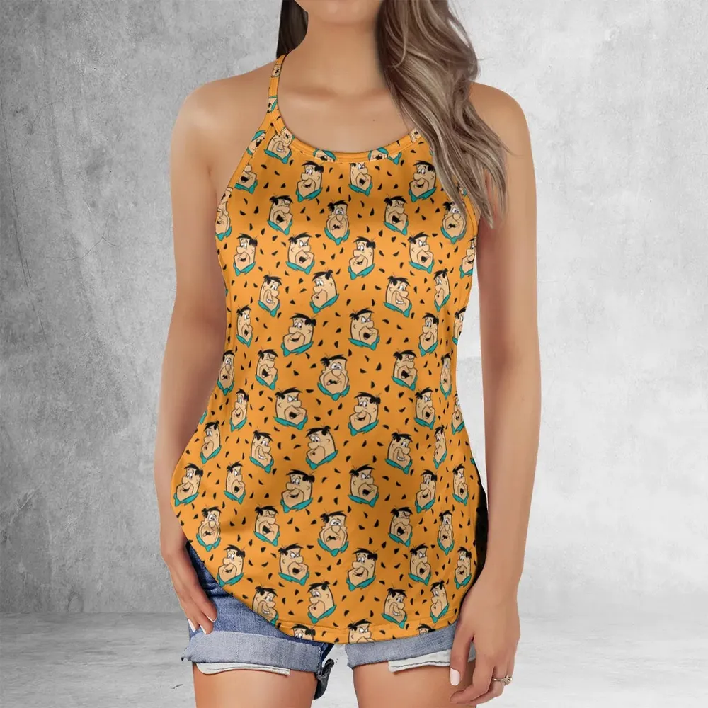 Fred Flintstone Expressions Pattern Criss Cross Tank Top - 2