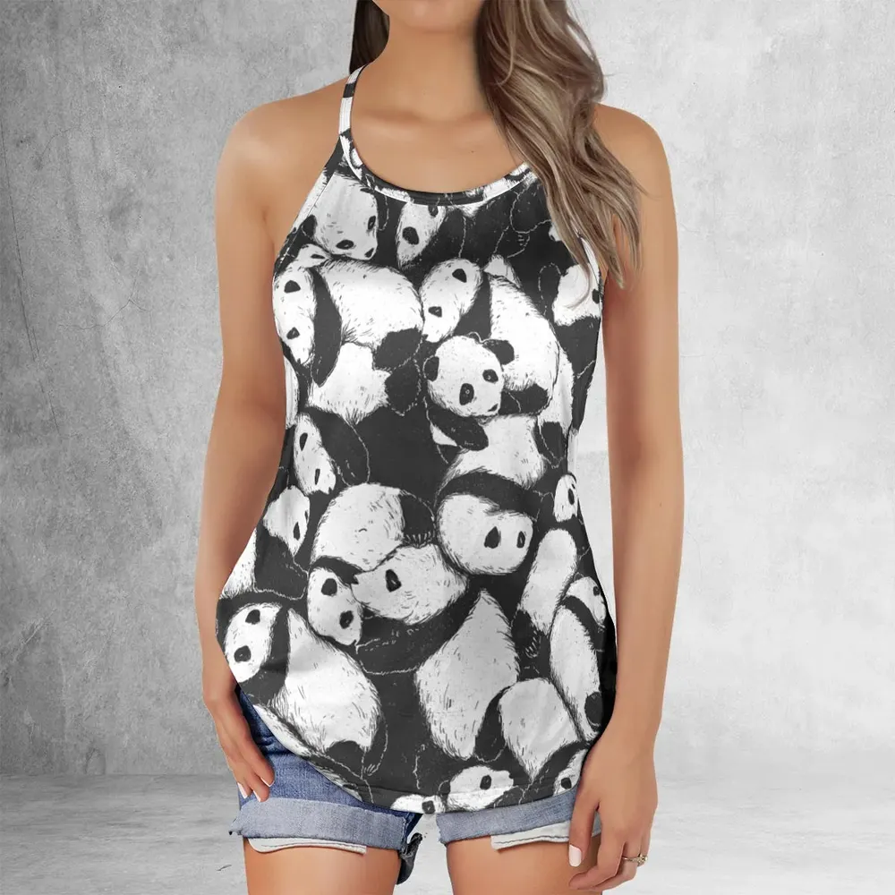 Lazy Day Panda Pattern Criss Cross Tank Top - 2