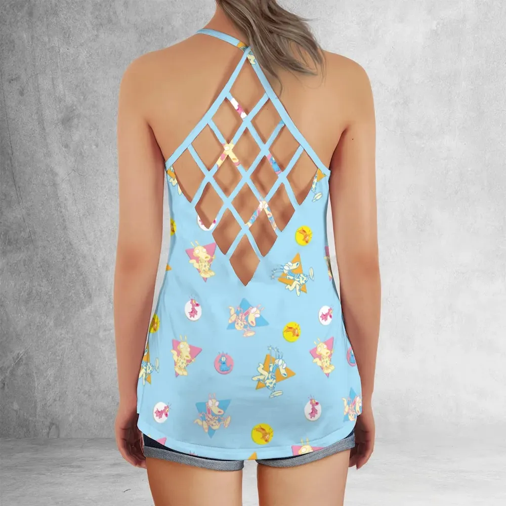 Rocko and Spunky Pattern Rocko's Modern Life Criss Cross Tank Top - 3