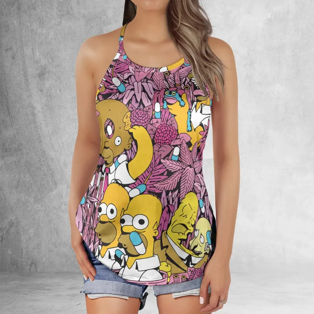 Homer Simpson In Flower Bush The Simpsons Criss Cross Tank Top - 2