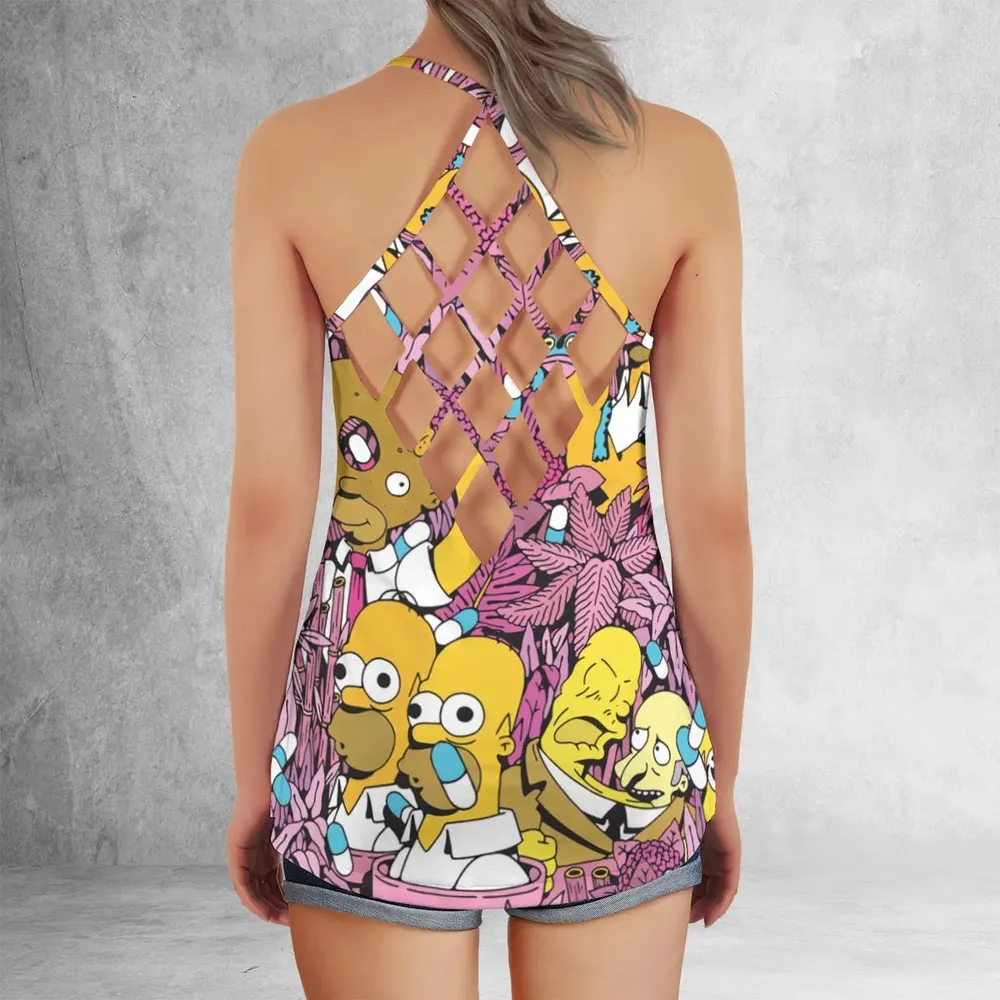 Homer Simpson In Flower Bush The Simpsons Criss Cross Tank Top - 3