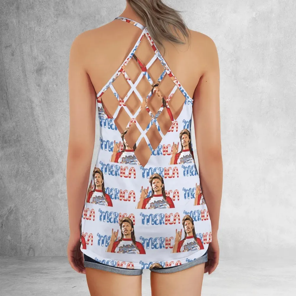 Joe Dirt 'Merica 4th Of July Pattern Criss Cross Tank Top - 3