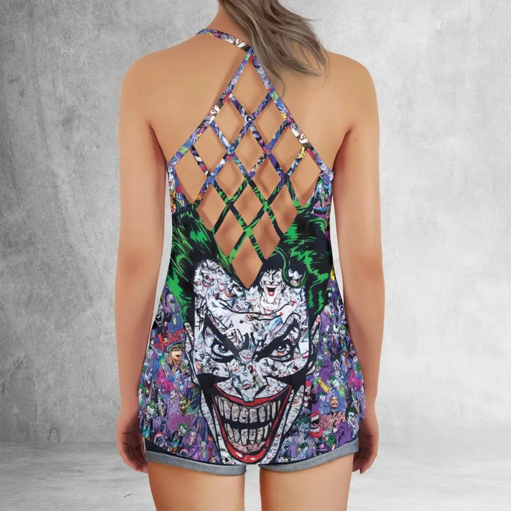 Joker The Most Favourite Characters Pattern Criss Cross Tank Top - 3