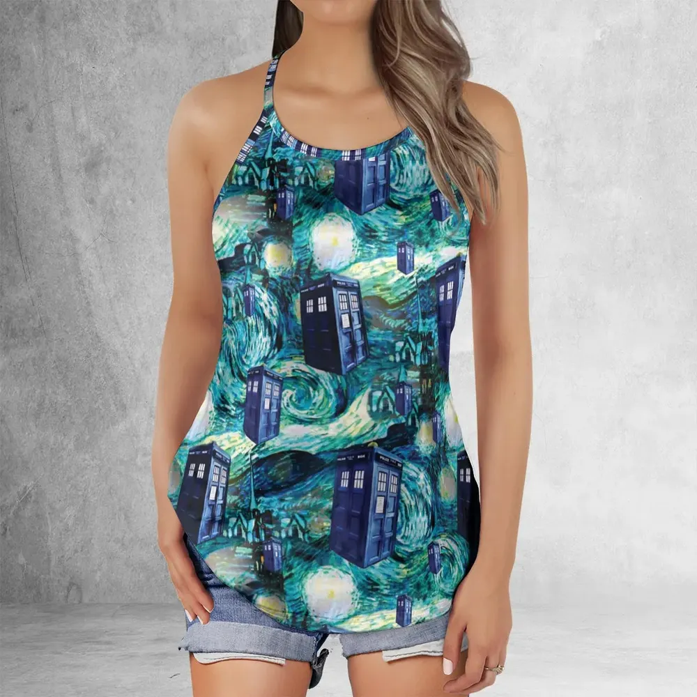 Tardis Starry Night Doctor Who Criss Cross Tank Top - 2