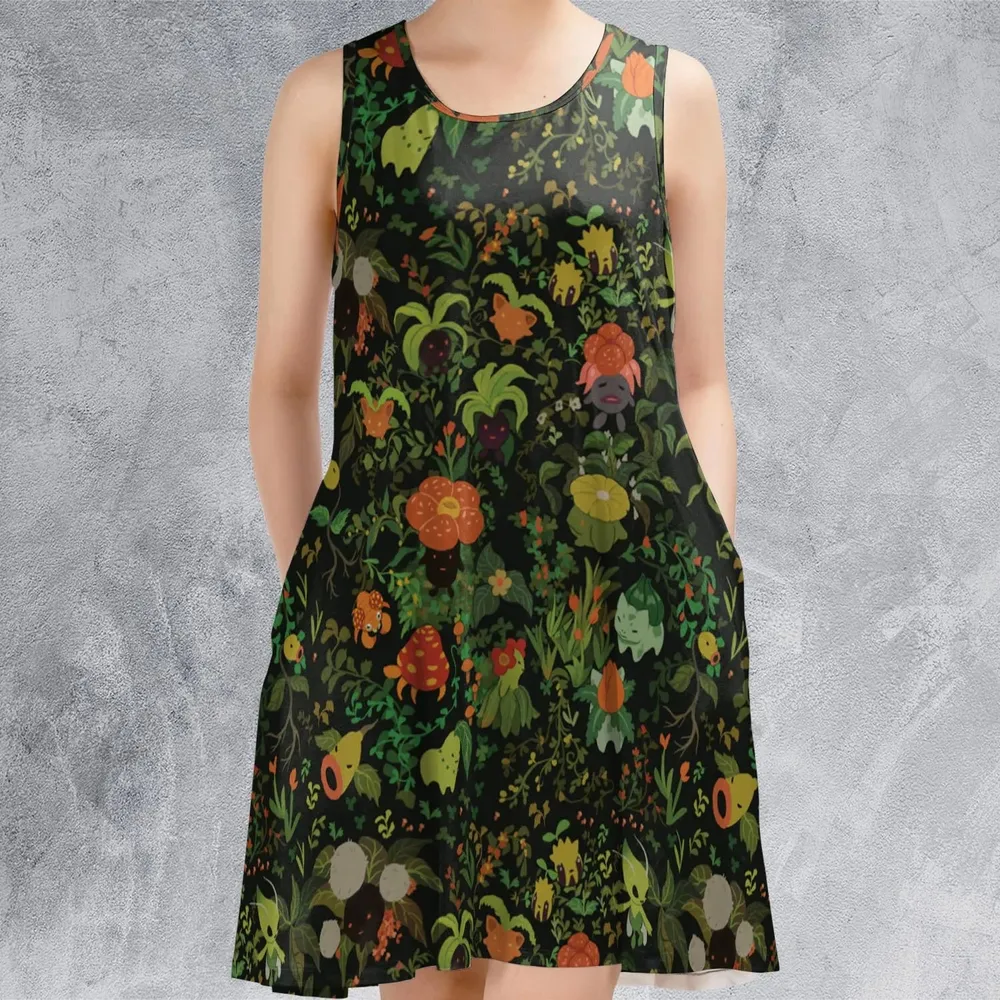 Grass Pokemon Patterns Sleeveless Dress - 2