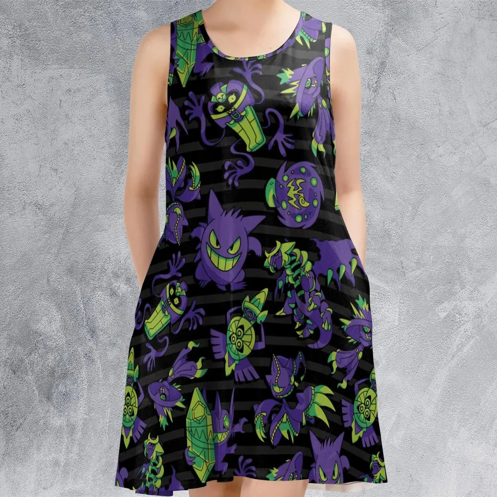 Ghost Type Pokemon Pattern Sleeveless Dress - 2