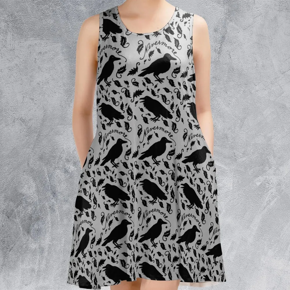 Nevermore The Raven Edgar Allan Poe Pattern Sleeveless Dress - 2