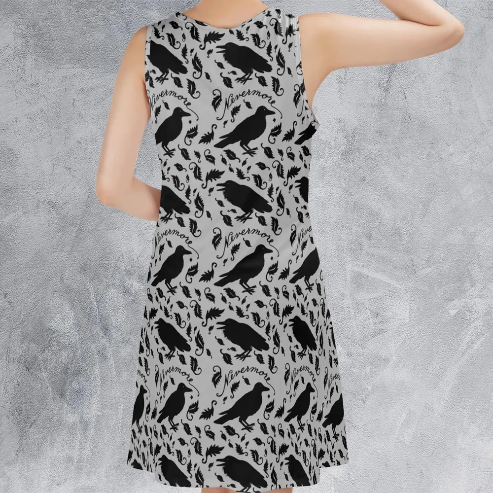 Nevermore The Raven Edgar Allan Poe Pattern Sleeveless Dress - 3