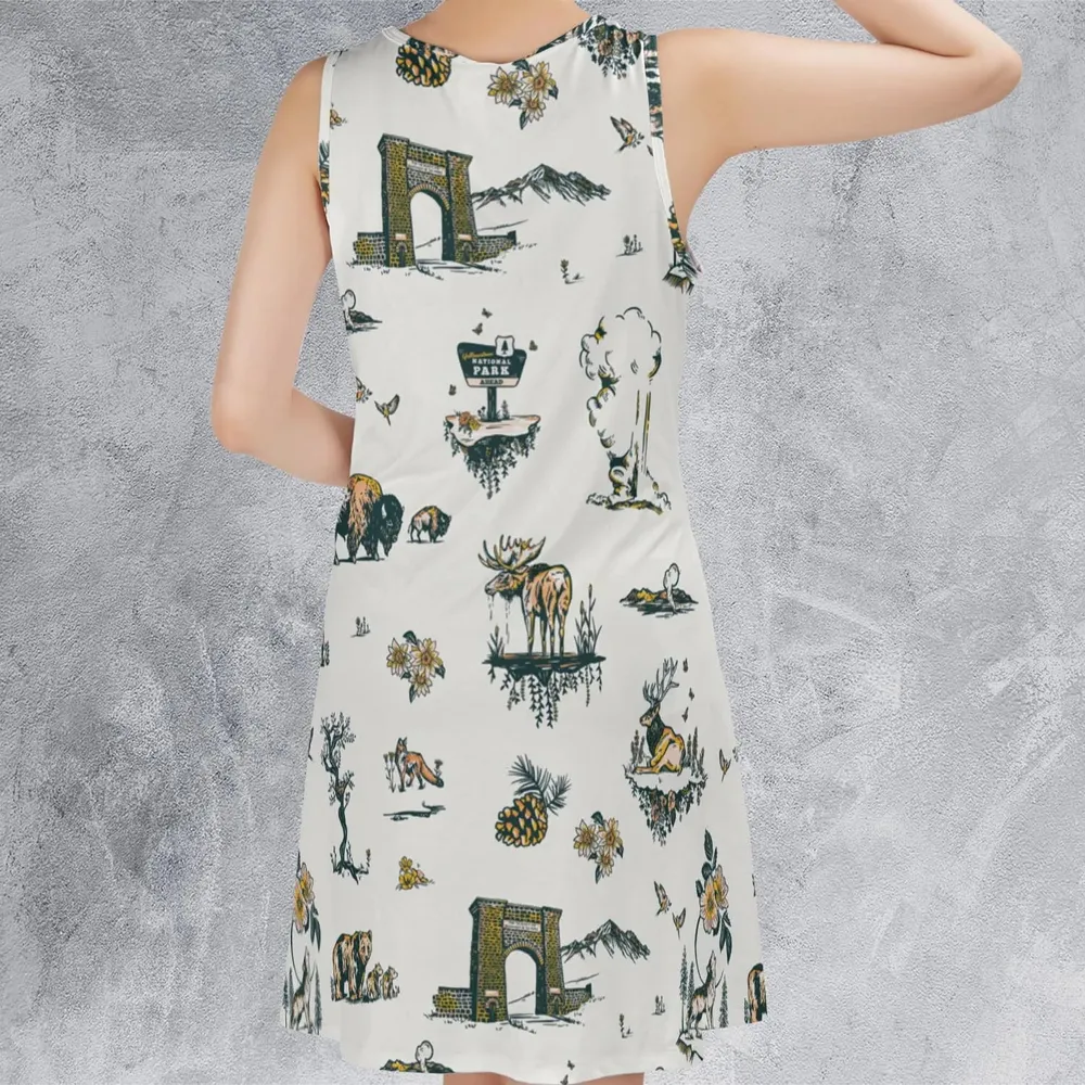 Yellowstone National Park Pattern Sleeveless Dress - 3