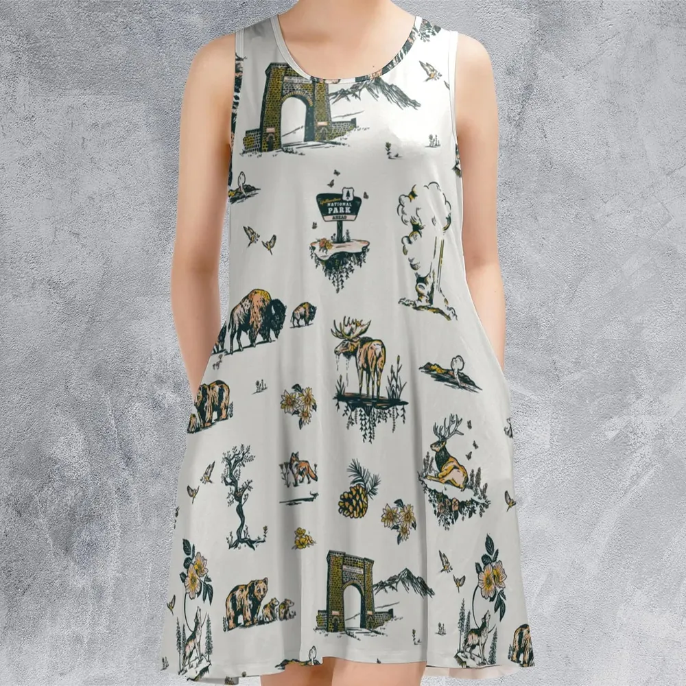Yellowstone National Park Pattern Sleeveless Dress - 2