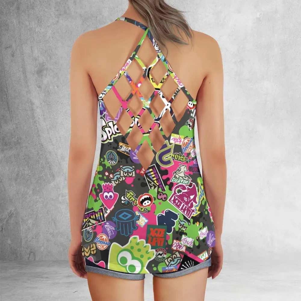 Splatoon Video Game Pattern Criss Cross Tank Top - 3