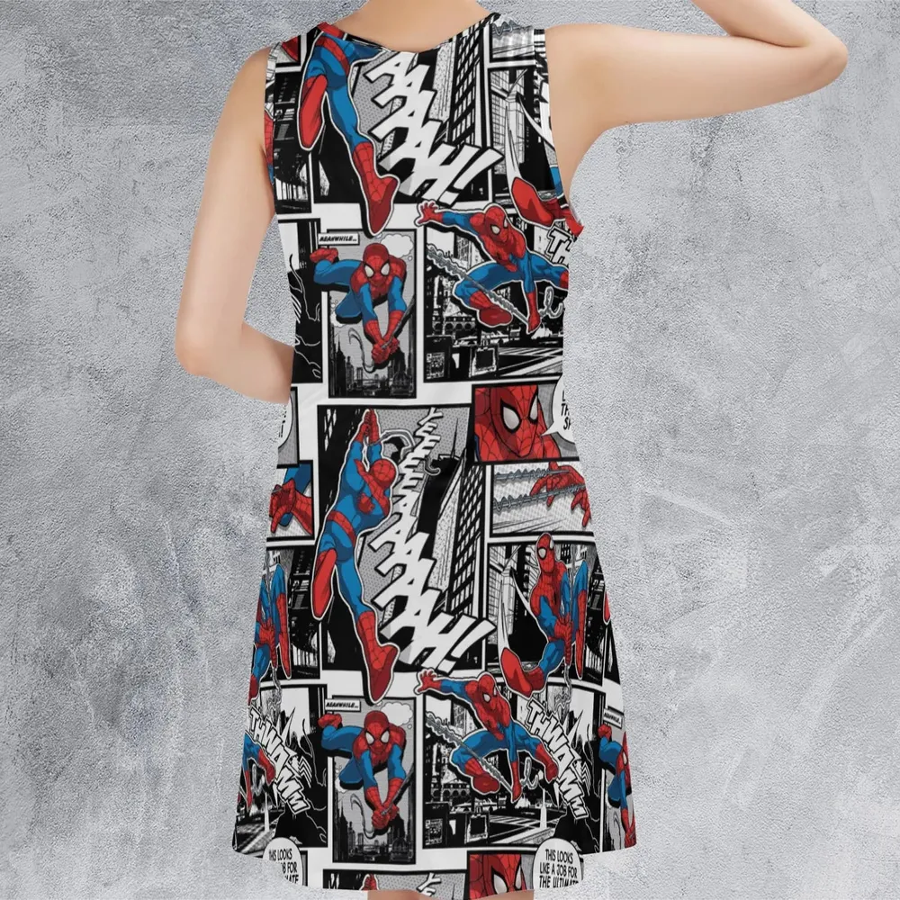 Spider Man Comic Pattern Sleeveless Dress - 3