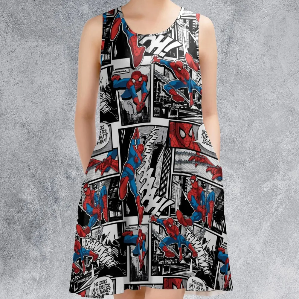 Spider Man Comic Pattern Sleeveless Dress - 2