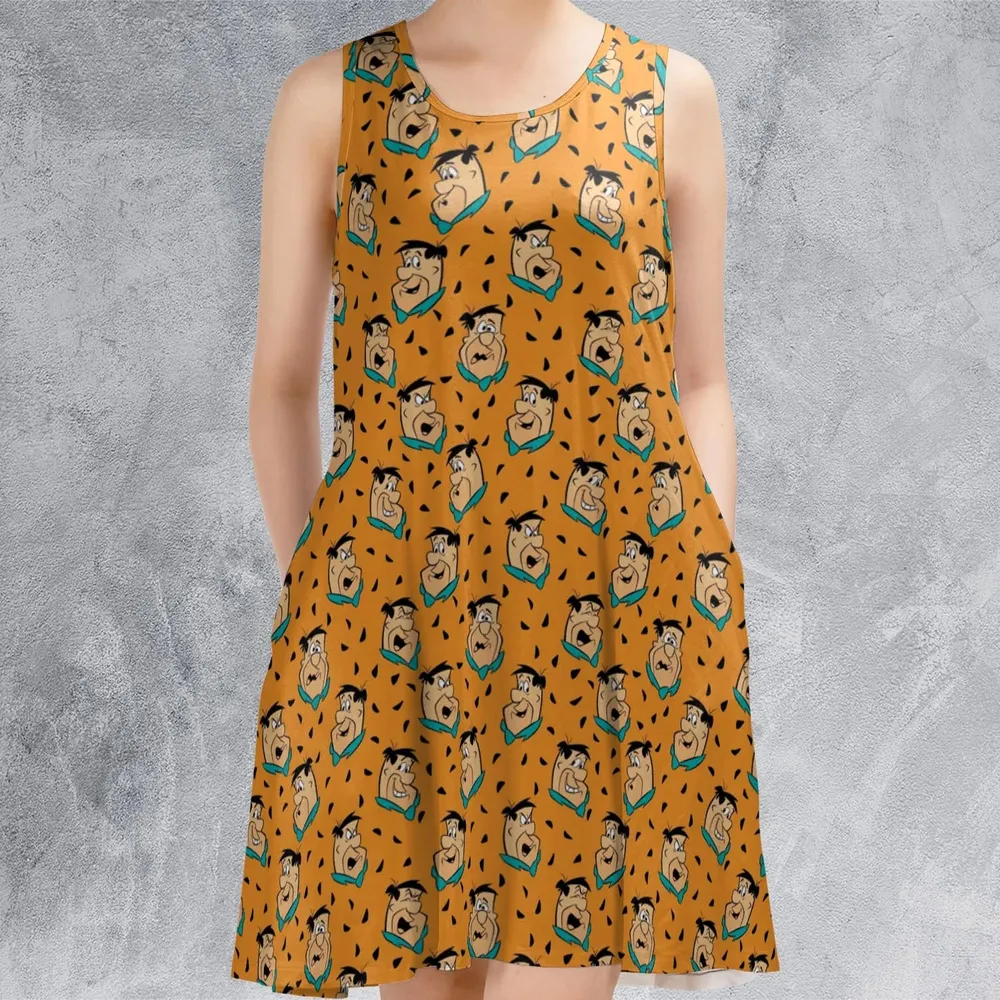 Fred Flintstone Expressions Pattern Sleeveless Dress - 2