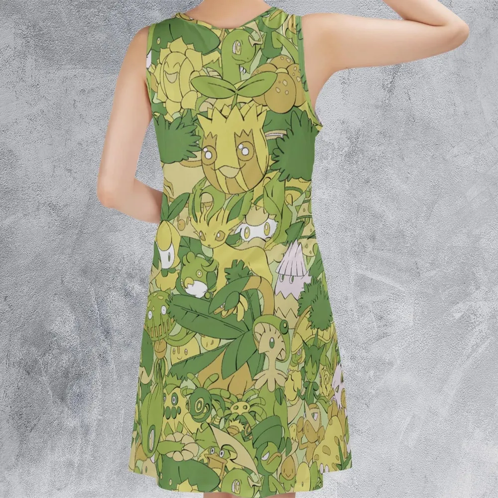 Grass Pokemon Pattern Sleeveless Dress - 3