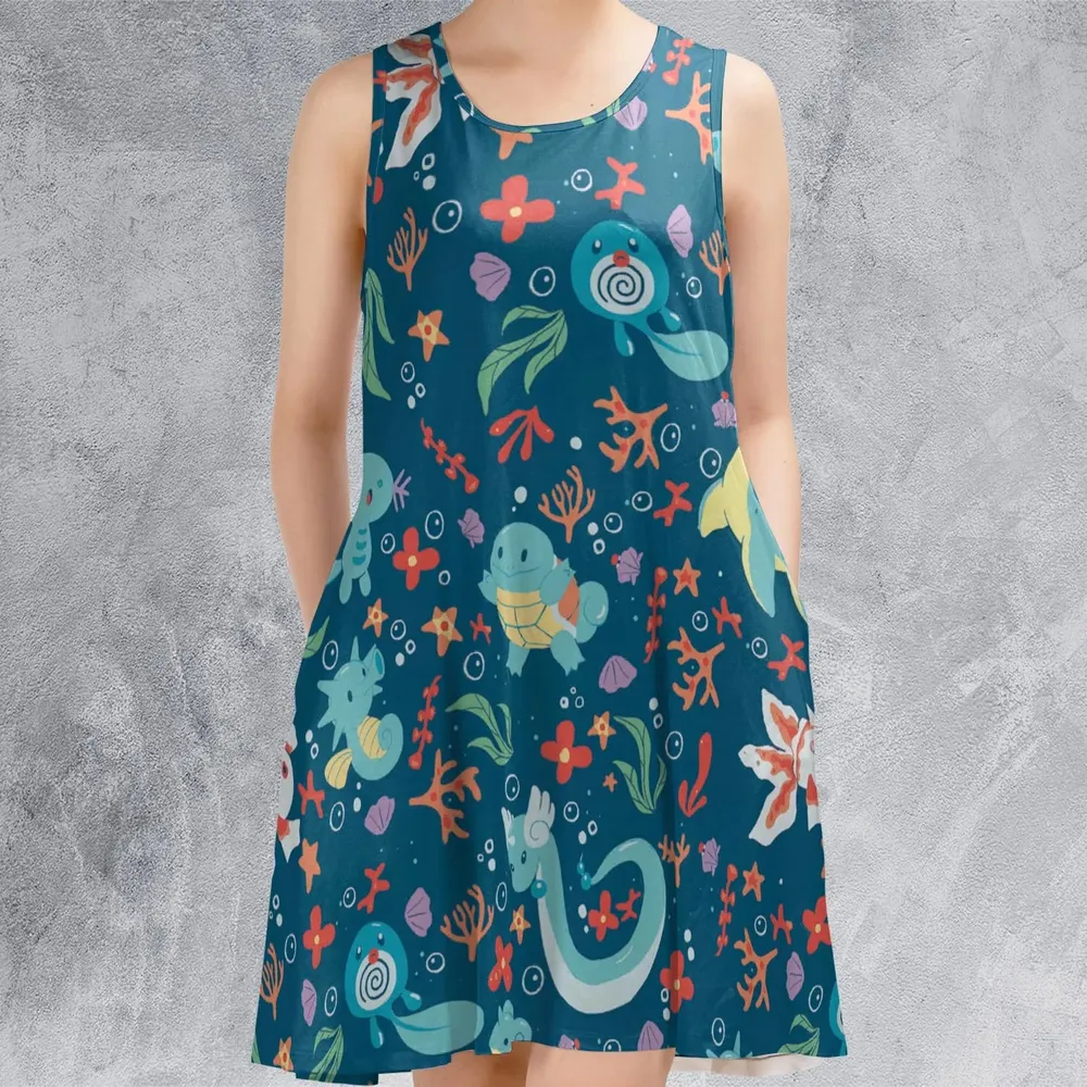 Water Pokemon Pattern Sleeveless Dress - 2