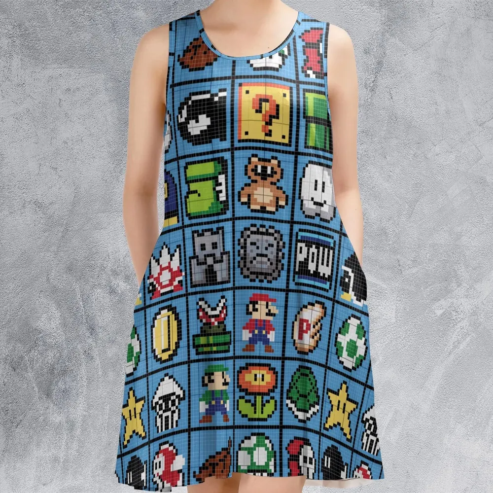Mario Pixel Super Mario Pattern Sleeveless Dress - 2