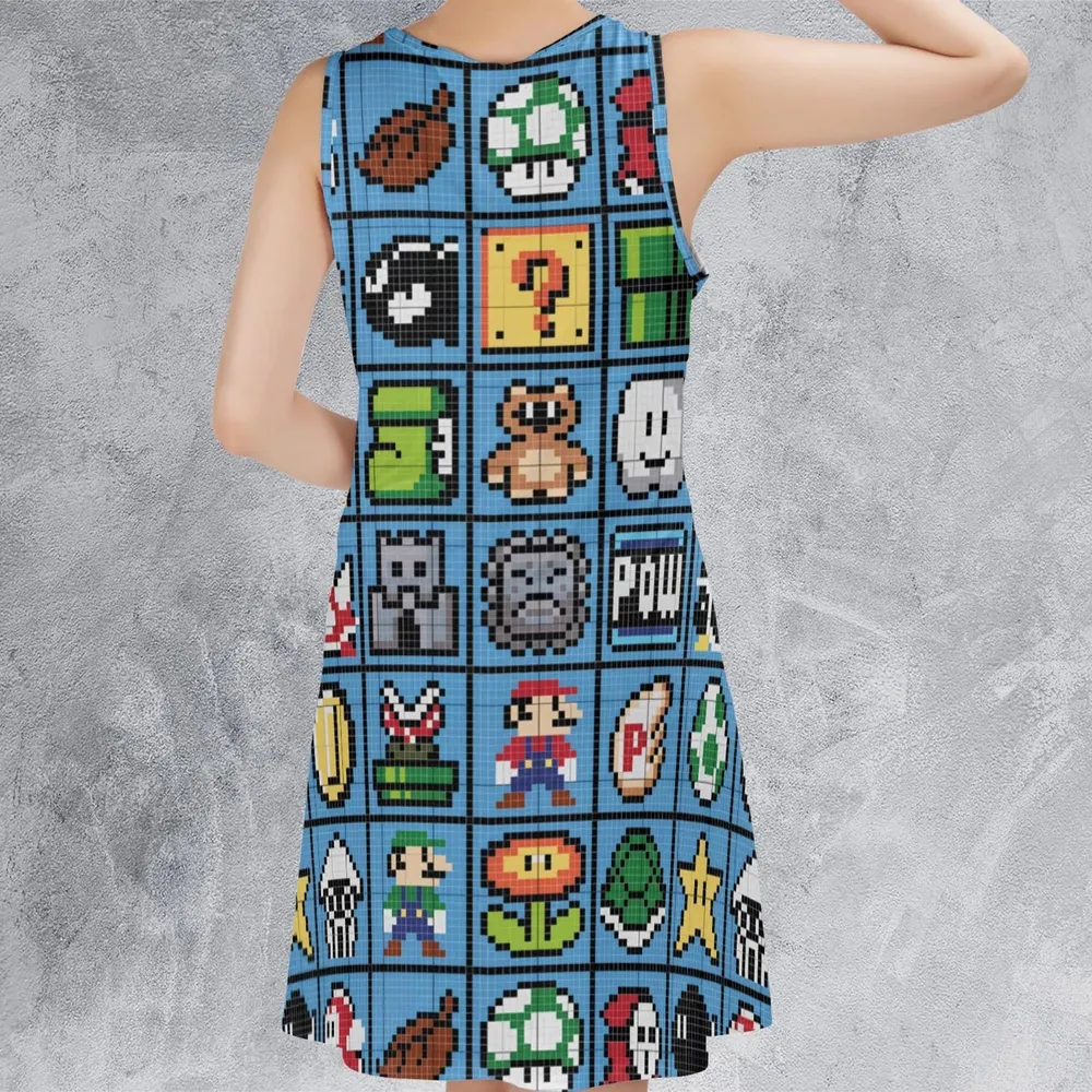 Mario Pixel Super Mario Pattern Sleeveless Dress - 3