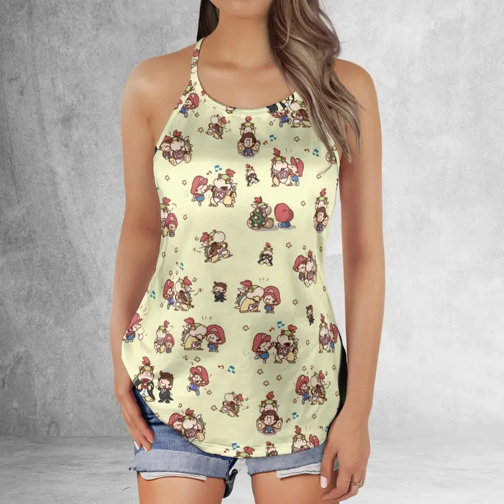 So Cute Bowser and Mario Pattern Criss Cross Tank Top - 2