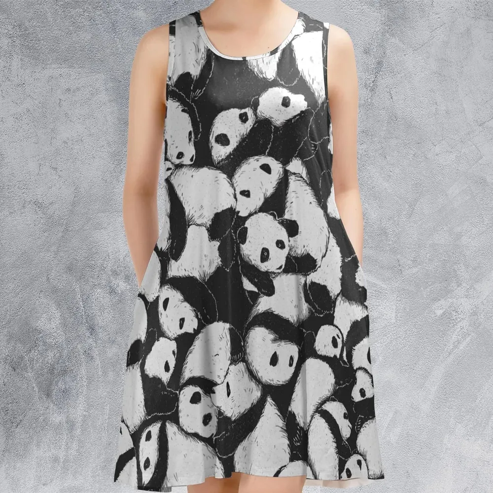 Lazy Day Panda Pattern Sleeveless Dress - 2