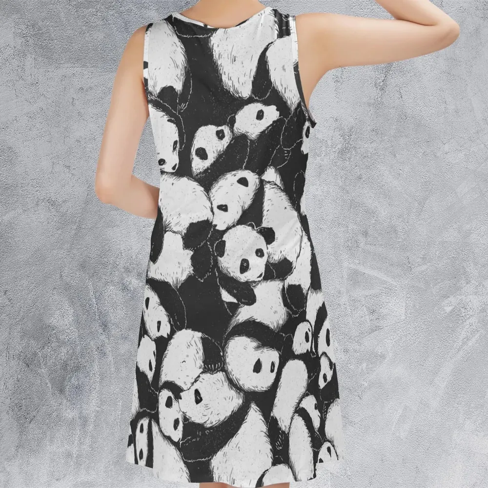 Lazy Day Panda Pattern Sleeveless Dress - 3