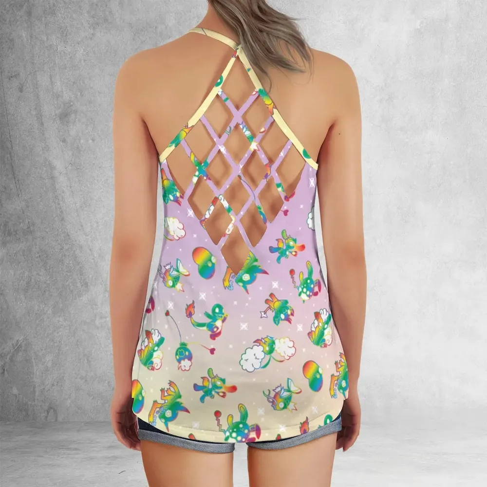 Rainbow Pokemon Pattern Criss Cross Tank Top - 3
