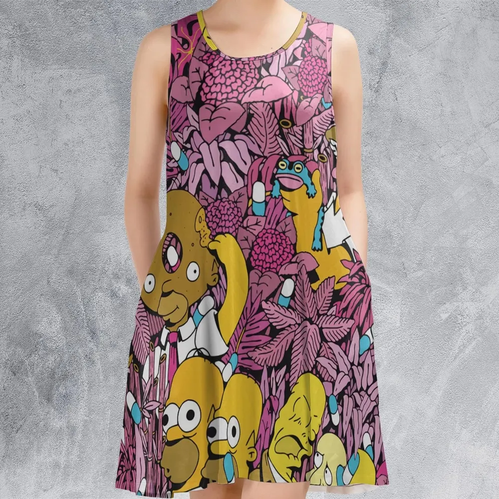 Homer Simpson In Flower Bush The Simpsons Sleeveless Dress - 2