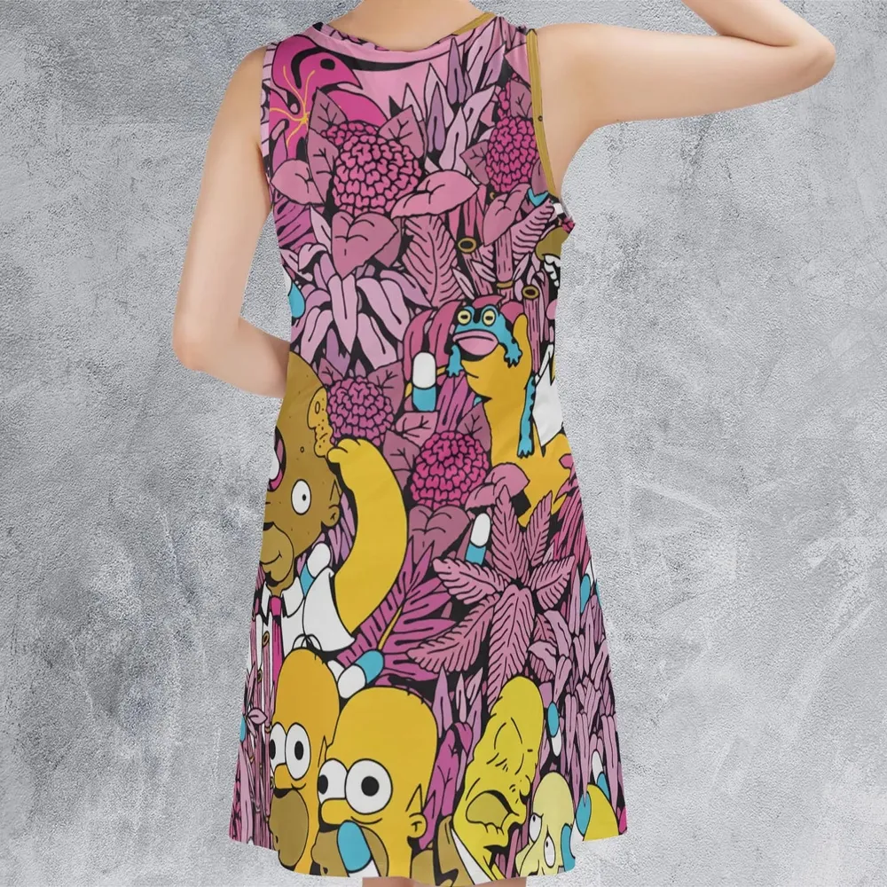 Homer Simpson In Flower Bush The Simpsons Sleeveless Dress - 3