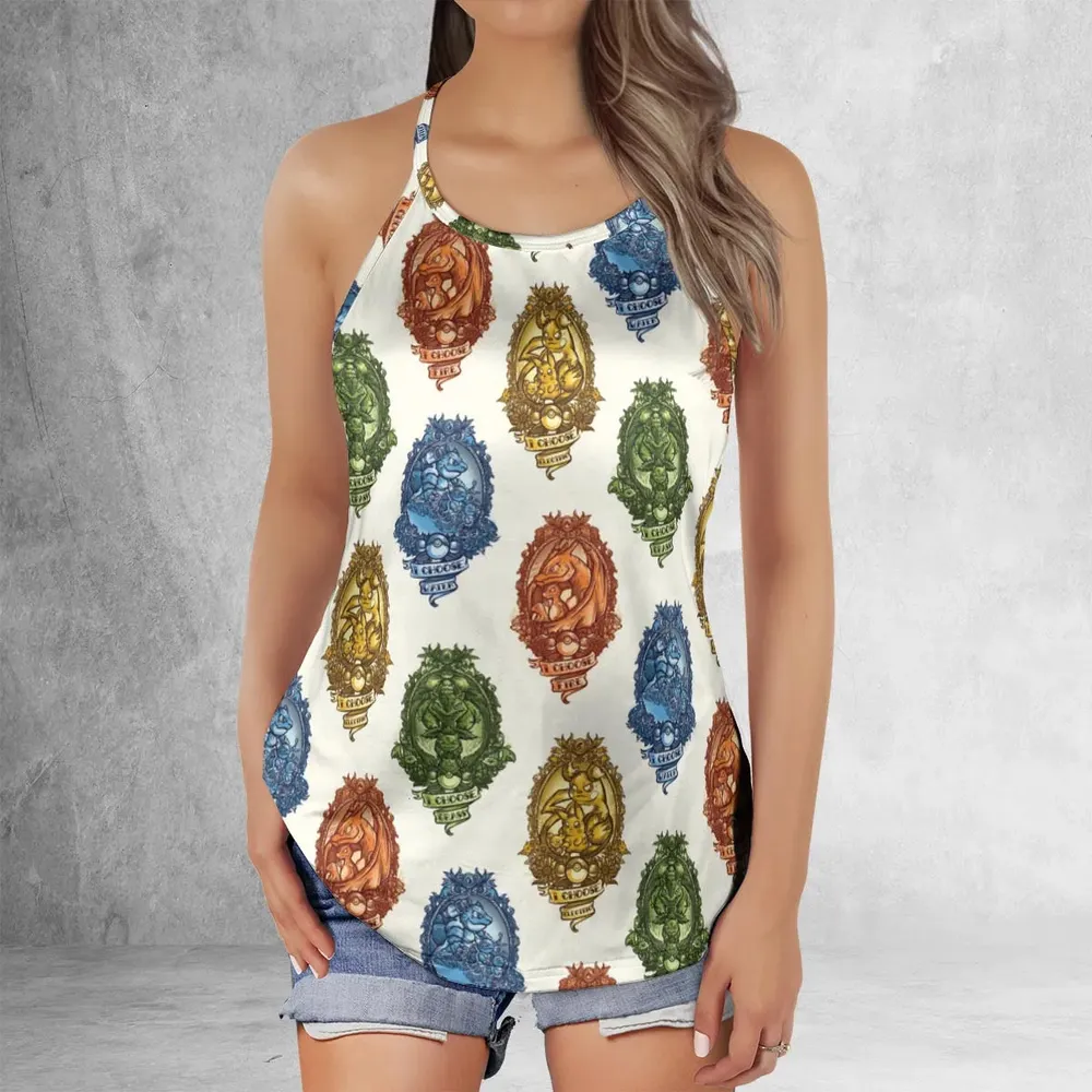 Water Grass Electric Fire I Choose Pattern Criss Cross Tank Top - 2