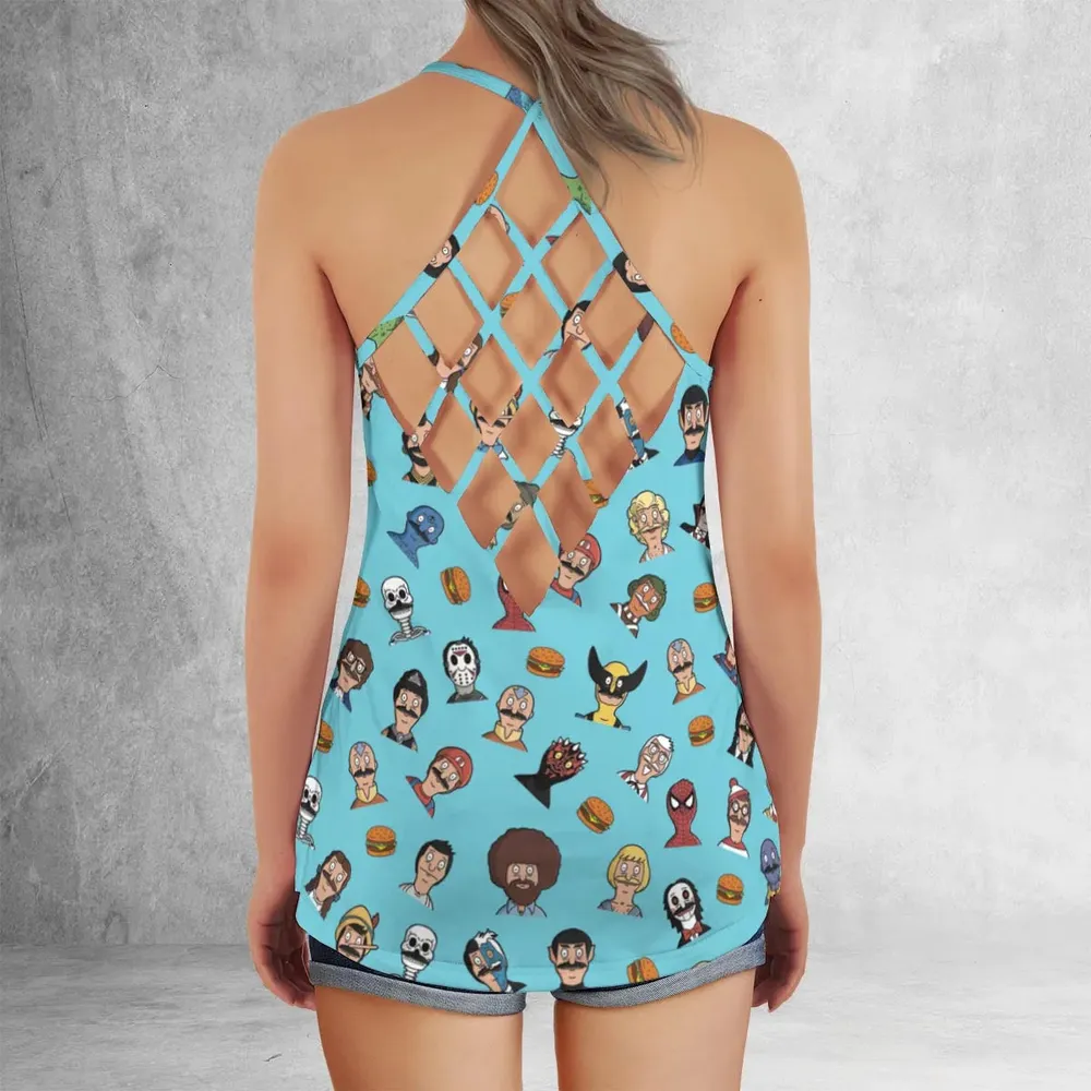 Many Faces of Bob's Burger Criss Cross Tank Top - 3