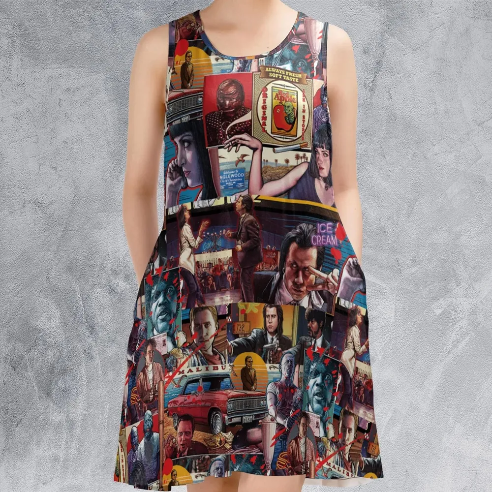 Retro Scenes Mia Wallace Vincent Vega Jules Winnfields Pulp Fiction Sleeveless Dress - 2