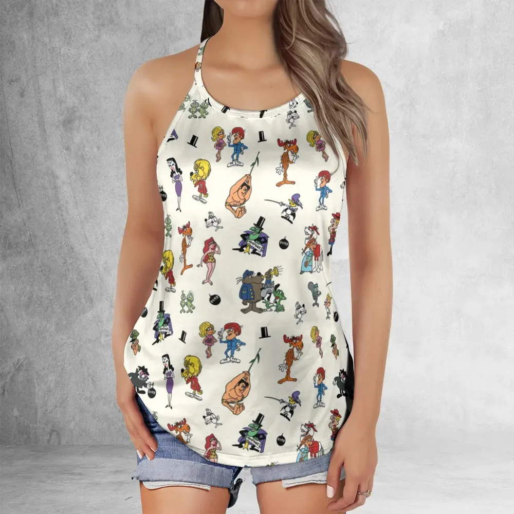 The Adventures of Rocky and Bullwinkle and Friends Characters Pattern Criss Cross Tank Top - 2