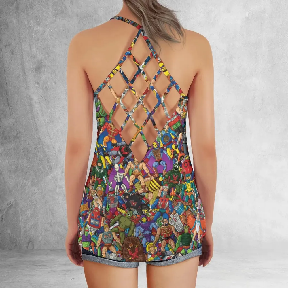 MOTU's Characters Figure Pattern He-man and The Masters of The Universe Criss Cross Tank Top - 3