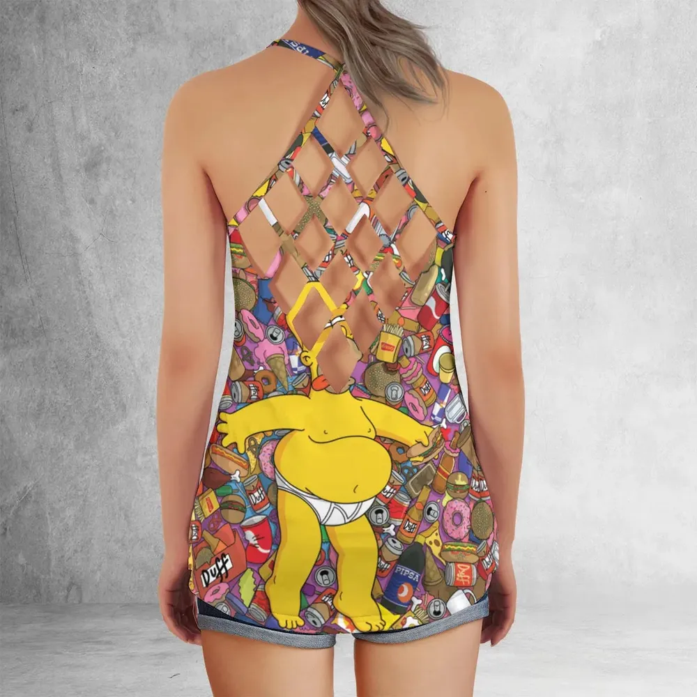 Homer Simpson Getting Drunk Duff Beer The Simpsons Criss Cross Tank Top - 3