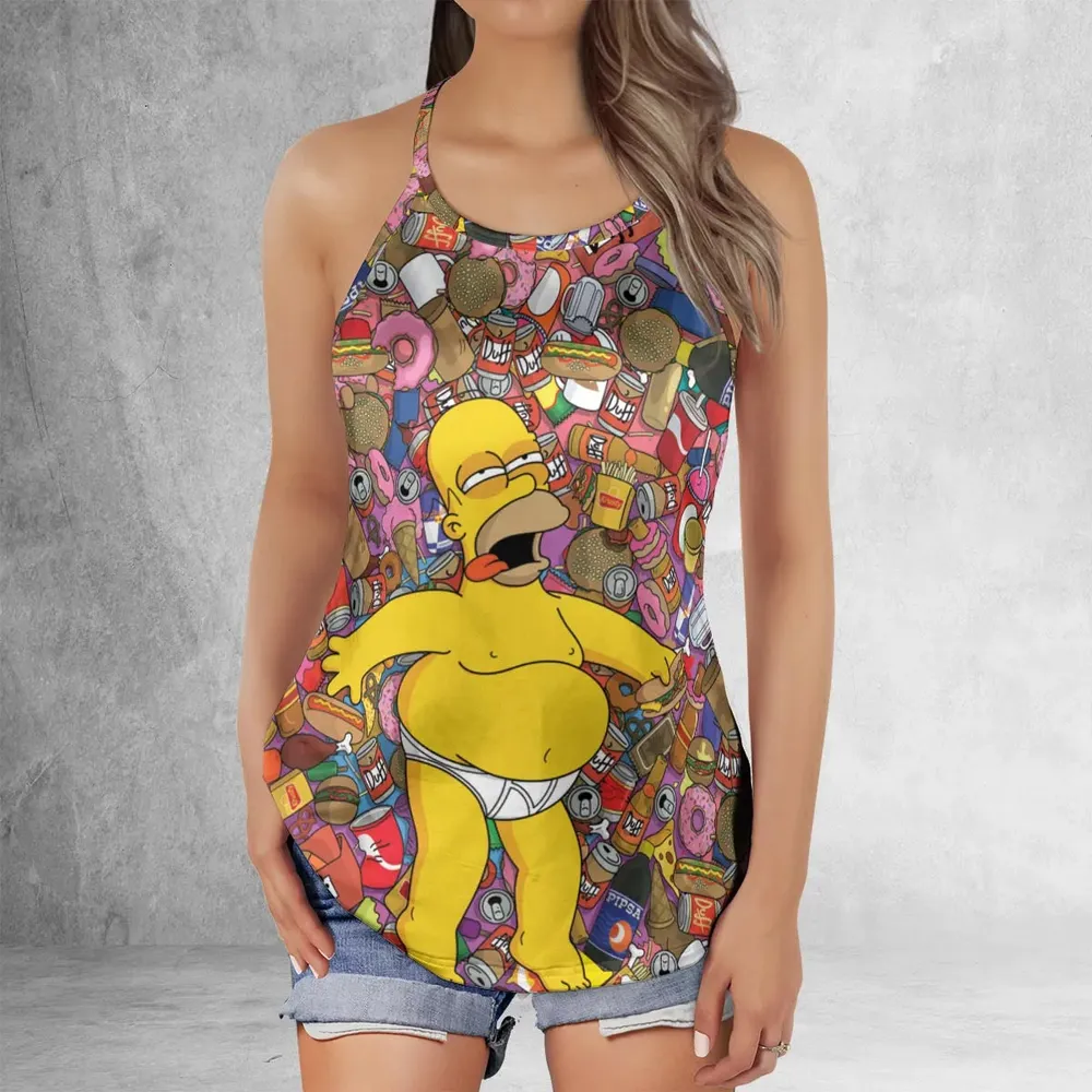 Homer Simpson Getting Drunk Duff Beer The Simpsons Criss Cross Tank Top - 2