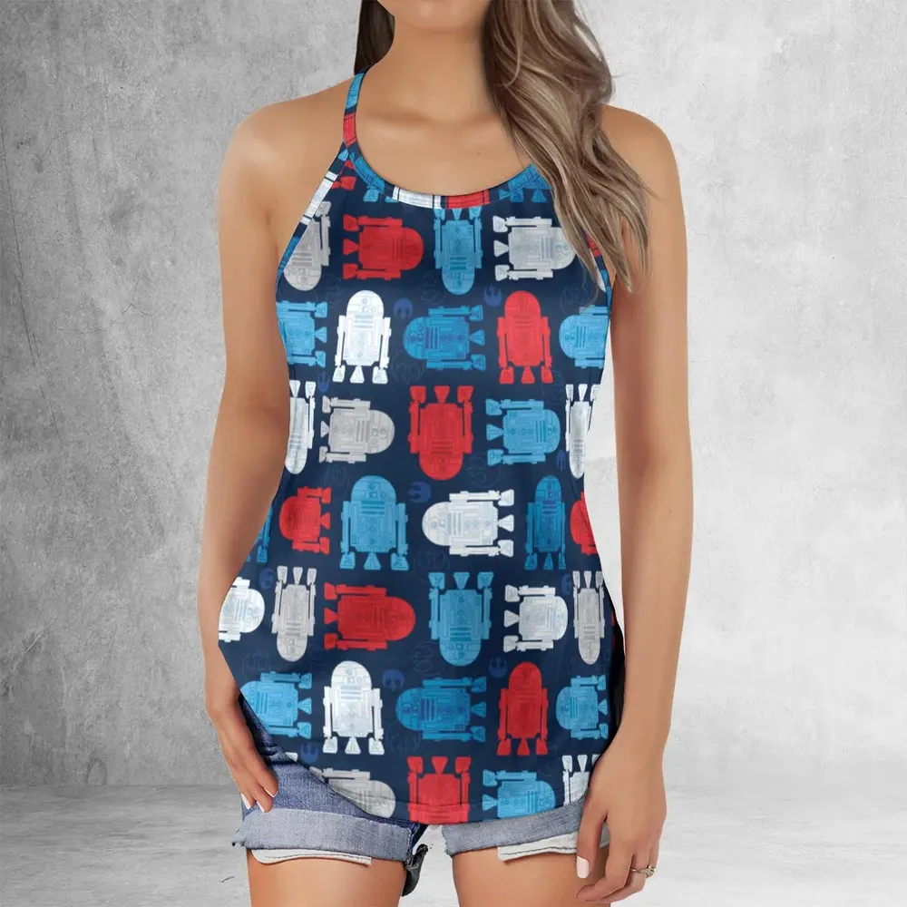 R2-D2 Star Wars 4th of July Pattern Criss Cross Tank Top - 2
