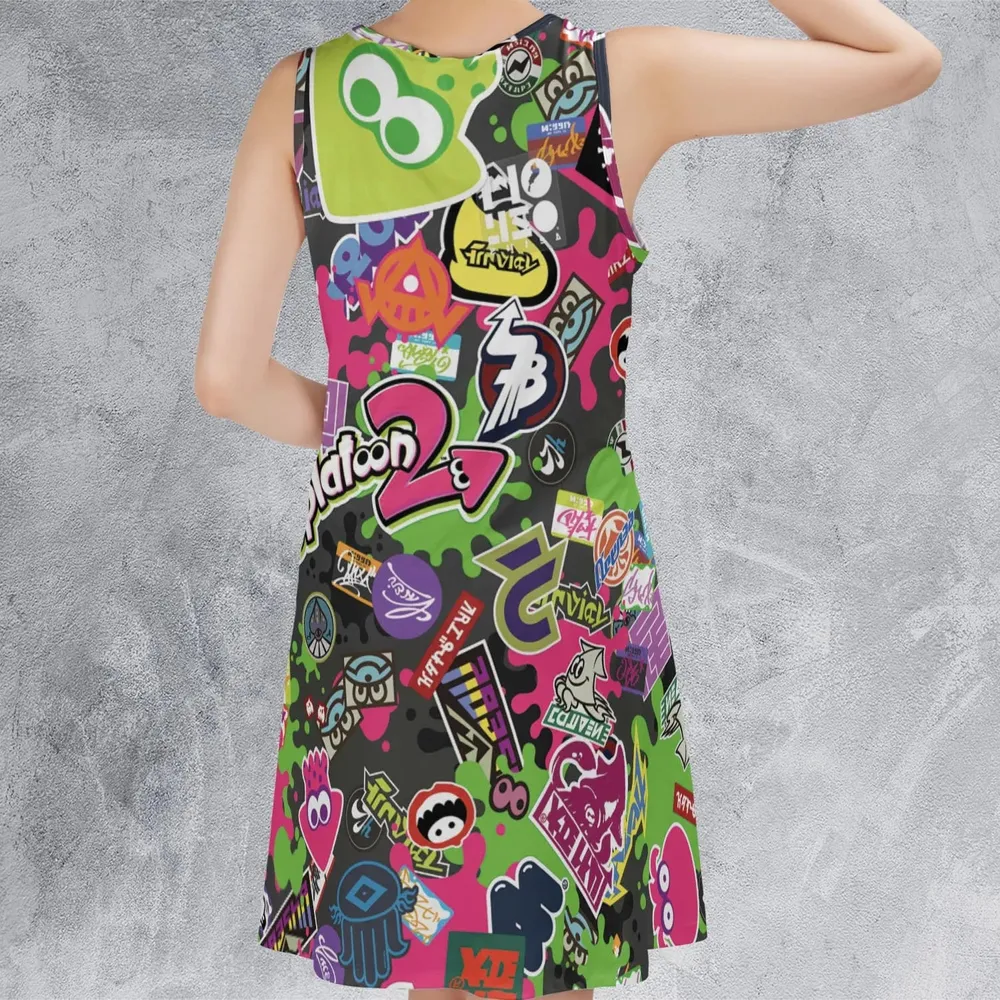 Splatoon Video Game Pattern Sleeveless Dress - 3