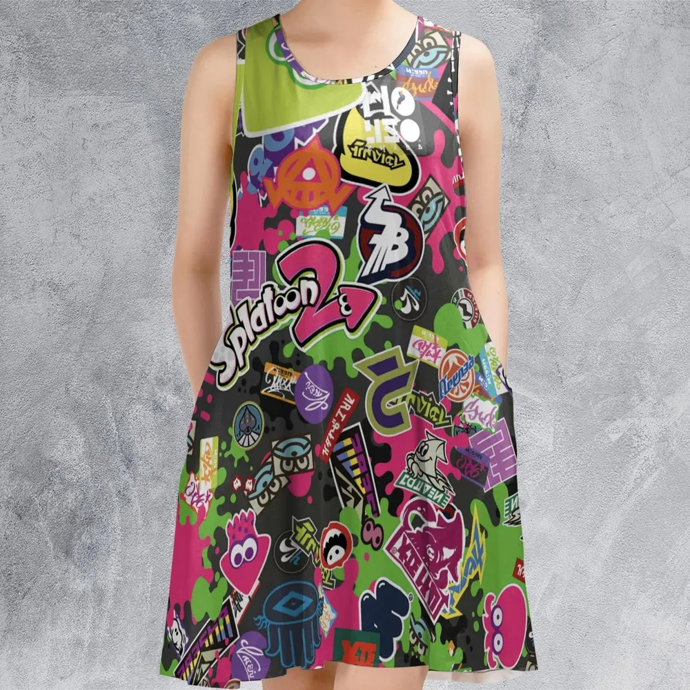 Splatoon Video Game Pattern Sleeveless Dress - 2