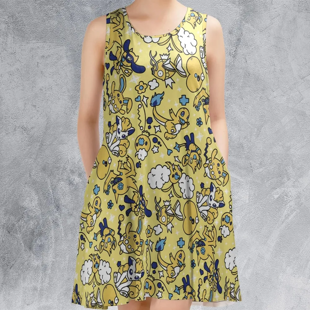 Shiny Magikarp Pokemon Pattern Sleeveless Dress - 2