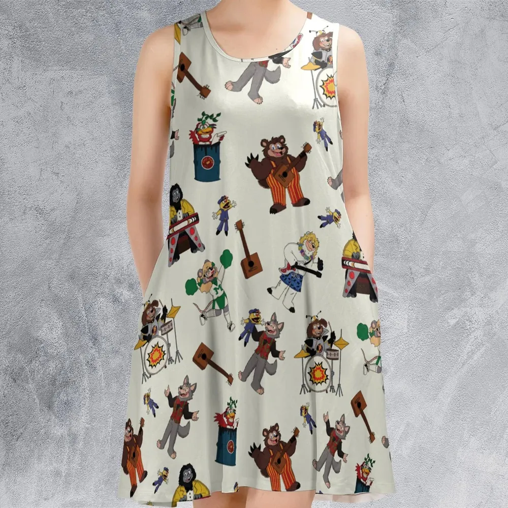 The Rock-afire Explosion Pattern Sleeveless Dress - 2