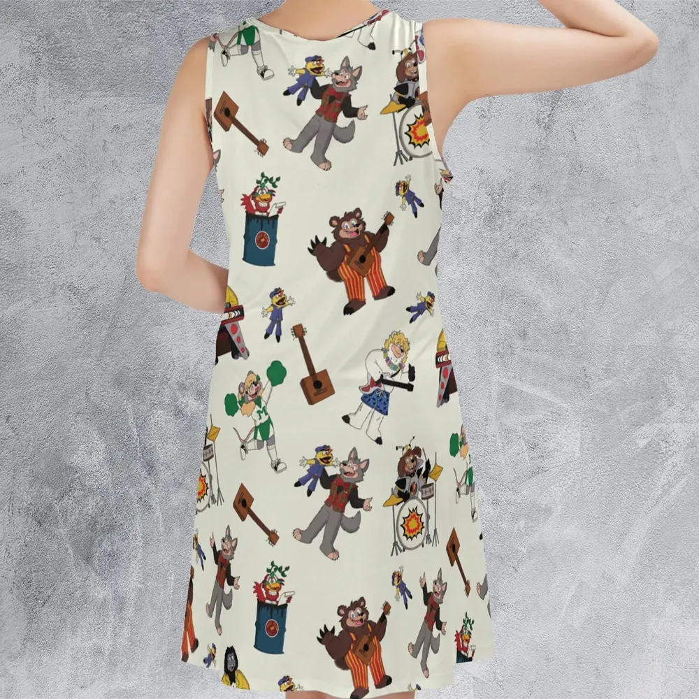 The Rock-afire Explosion Pattern Sleeveless Dress - 3