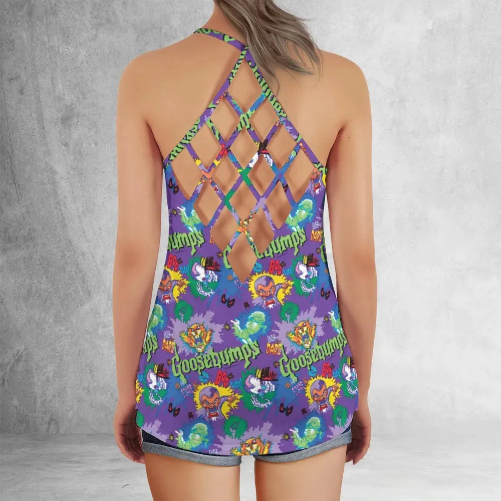 You Can't Scare Me Goosebumps Criss Cross Tank Top - 3