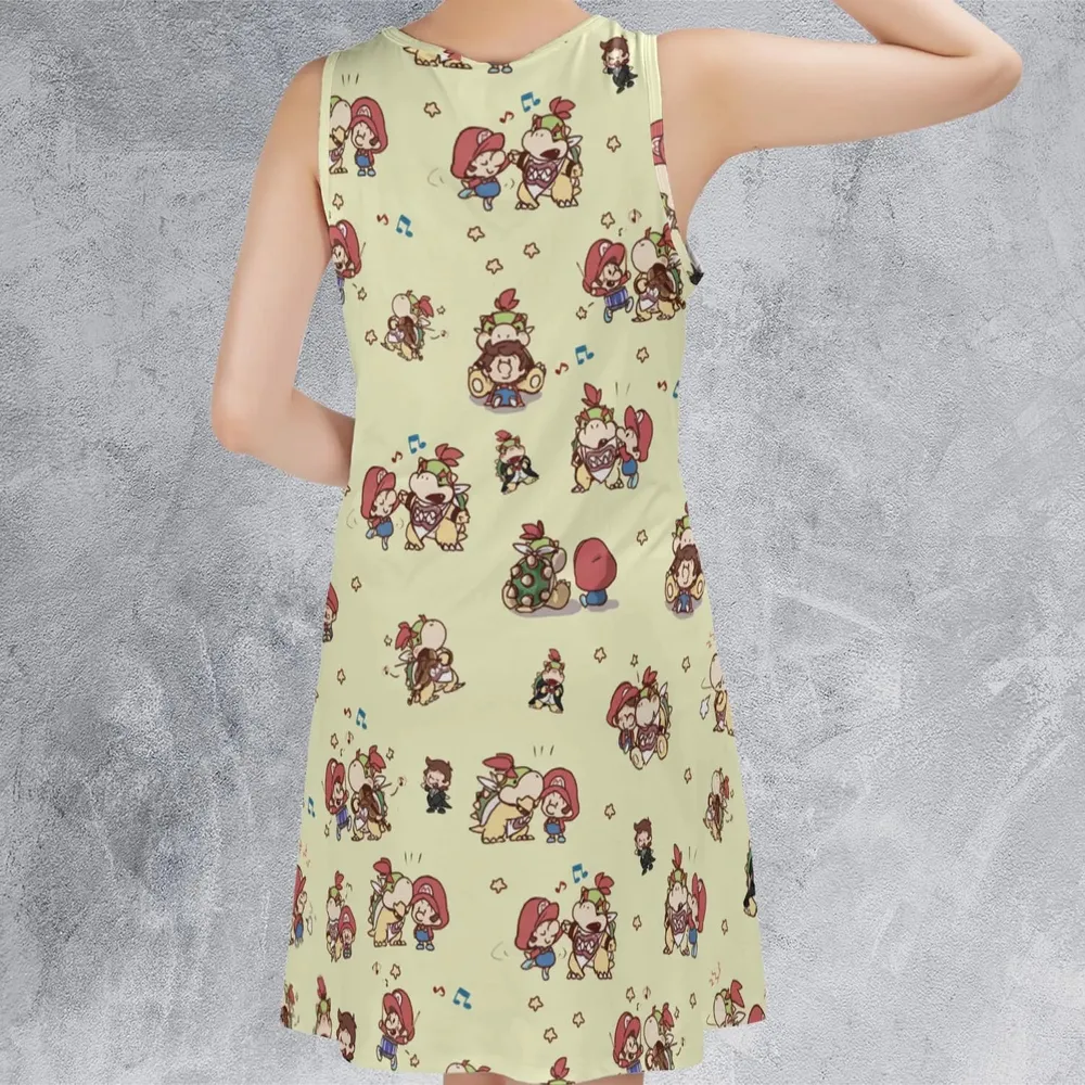 So Cute Bowser and Mario Pattern Sleeveless Dress - 3