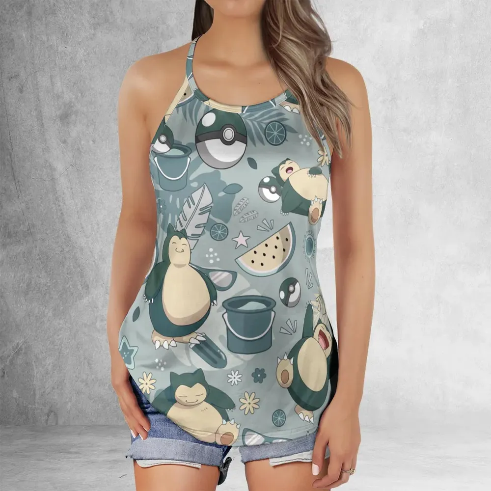 Summer Relax Snorlax Pokemon Criss Cross Tank Top - 2