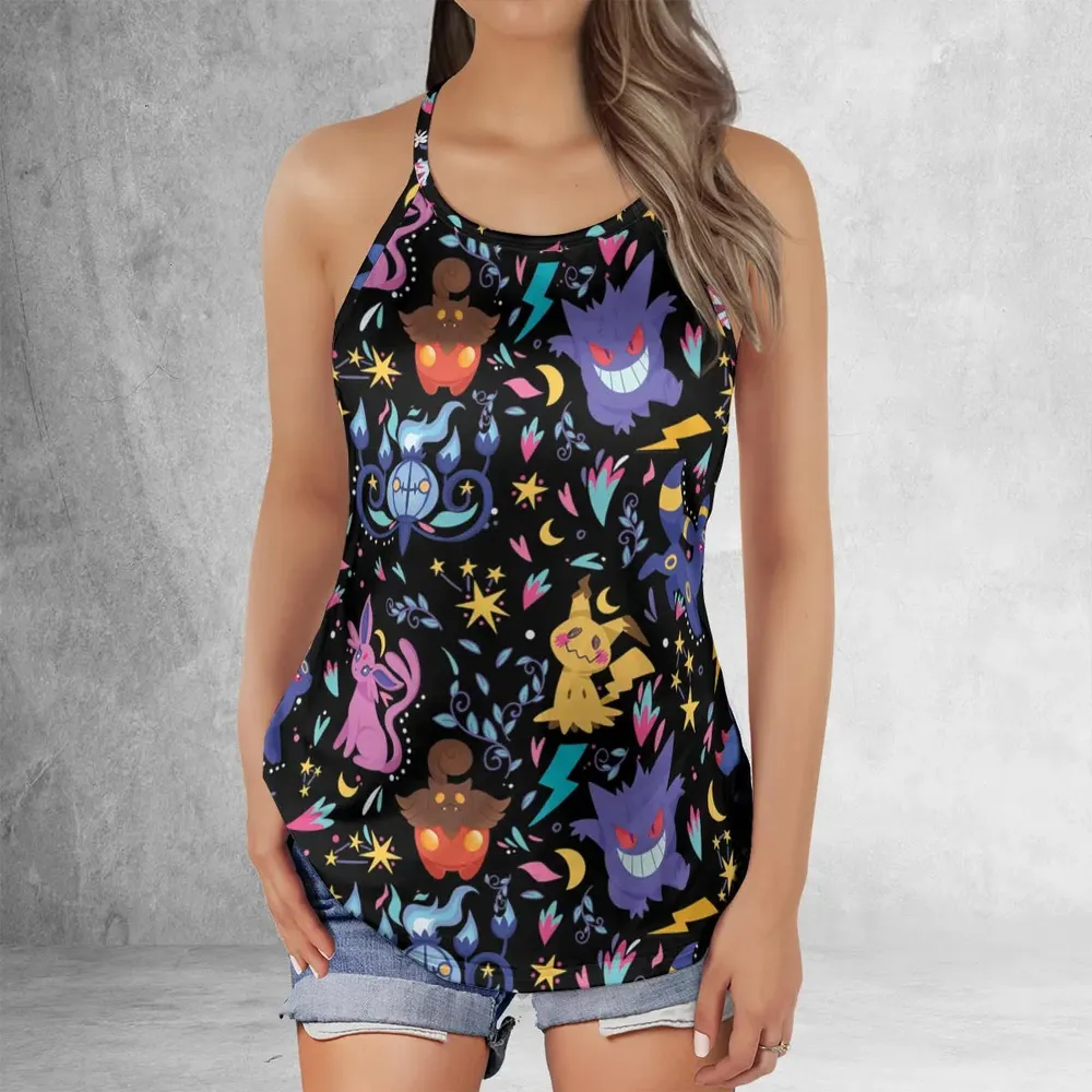 Ghost Buddies Cottagecore Pokemon Patterns Criss Cross Tank Top - 2