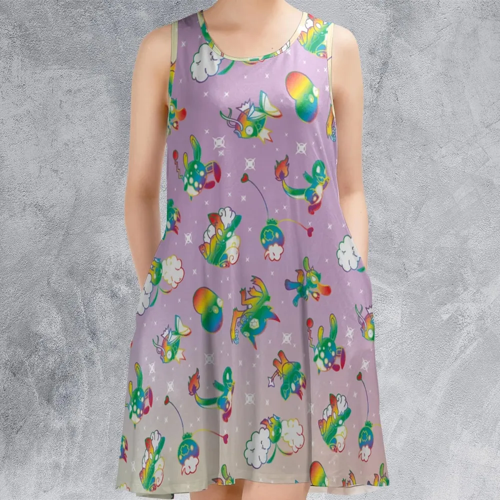 Rainbow Pokemon Pattern Sleeveless Dress - 2