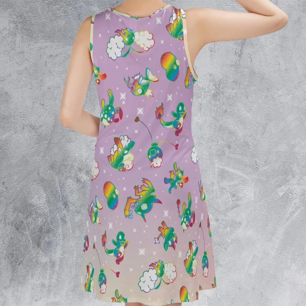 Rainbow Pokemon Pattern Sleeveless Dress - 3