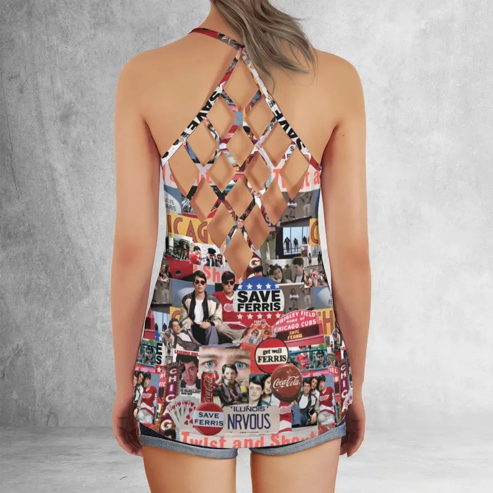 Vintage Aesthetic Ferris Bueller's Day Off Criss Cross Tank Top - 3